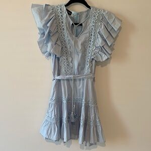 Eilly Bazar cotton Ruffled Lace Trim Dress in Light Blue fit & flare NWOT medium